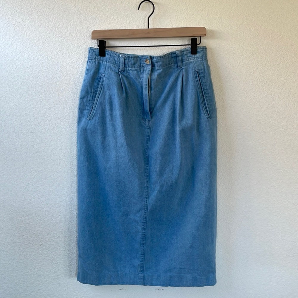 Vintage North West Blue midi length pleated waist denim skirt size 12